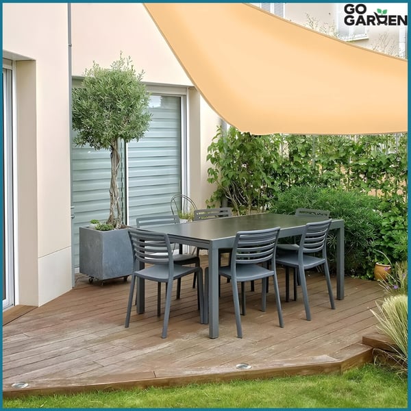 Haveparasolsejl, vandtæt, 7x5x5 m, beige, creme, trekant