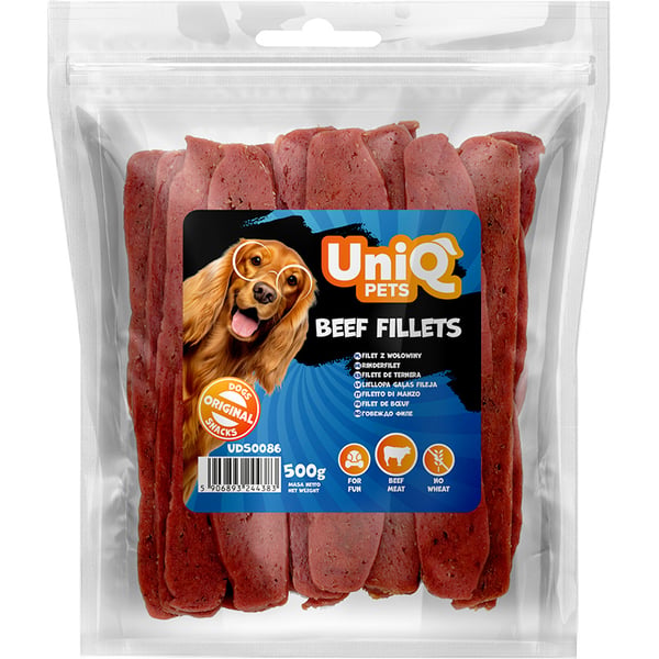 UniQ Pets Koiranherkkupalat naudanlihaleikkeet 500g