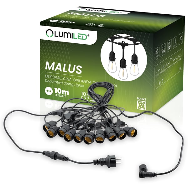 Trädgårdsgirlander utomhus MALUS ljuskedja 10m 10x E27 LUMILED