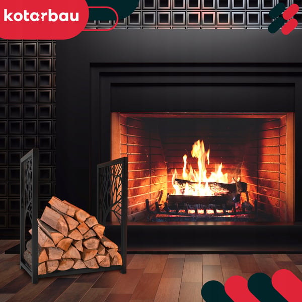 KOTARBAU® vedställ för eldstad stål dekorativt svart 50 x 30 x 60 cm