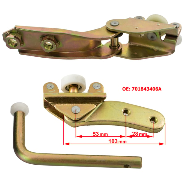 VW T4 90-04 skjutdörrsvagn ÖVERST + MITTEN + NEDERST (kort arm) 3-DELARS SET