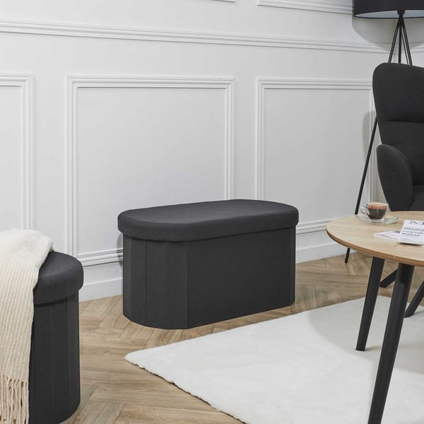 LUNO oval sitteputte med opbevaring, sort