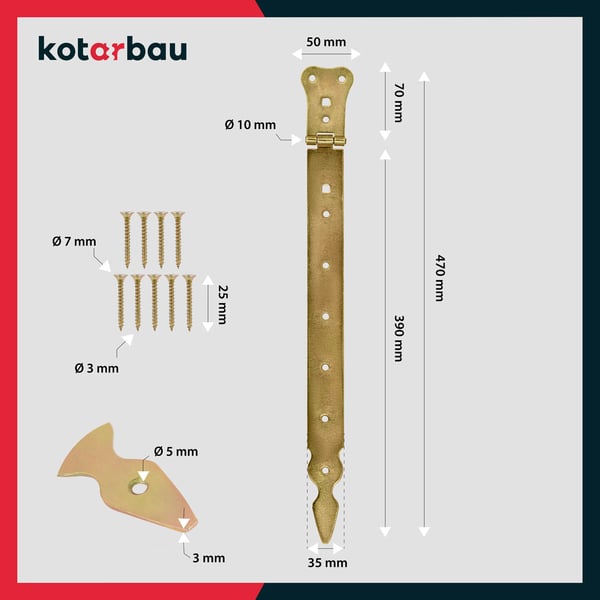 Pavillongångjern til døre, jalousier og porte i stål, guld, 400 mm