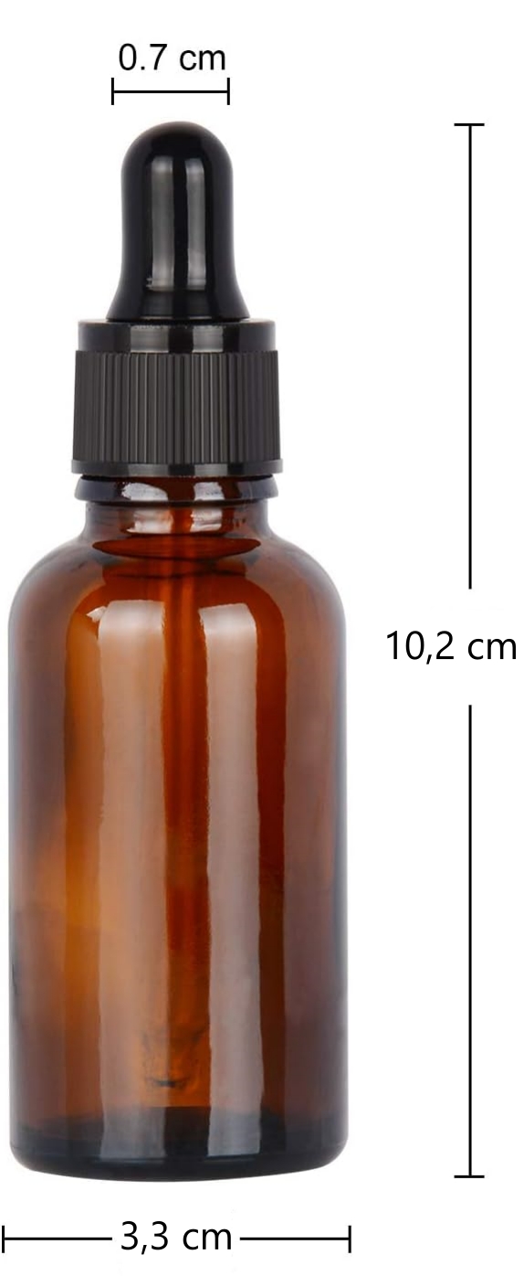Glasflaske med dråbetæller til æteriske olier, brun, tom, 30 ml, 4 stk.