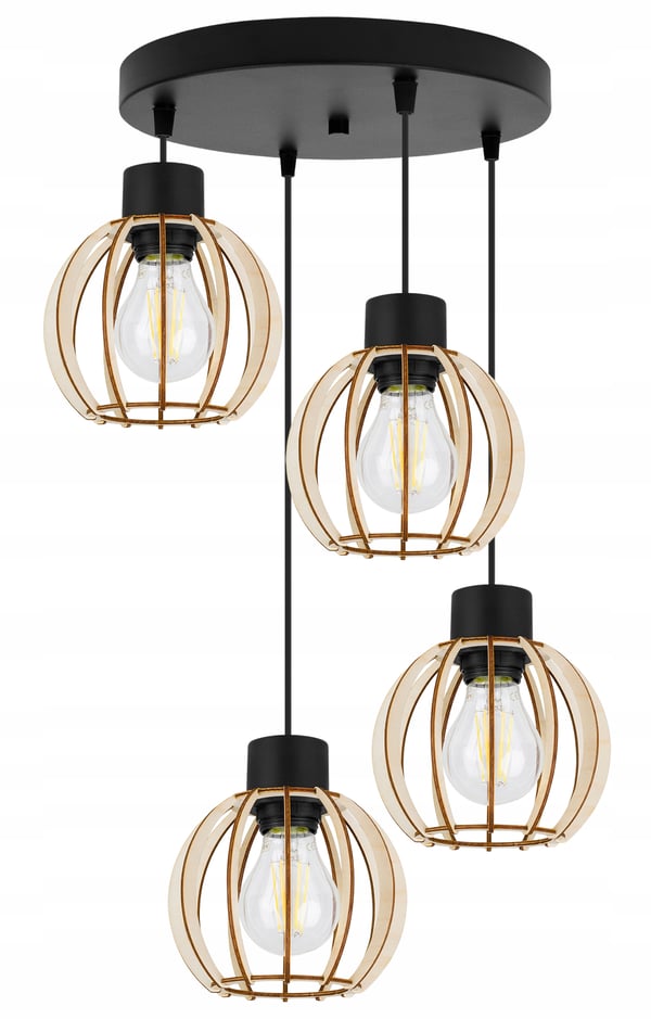 Hængende lampe, loftslysekrone, træ, LED lampeskærm