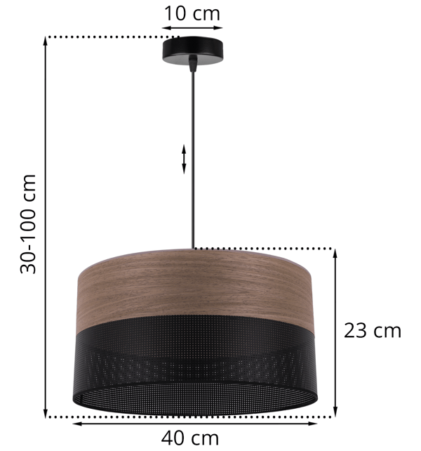 ENKELT HÆNGELAMPE, LAMPESKÆRM I VALNØDSFINÉR, 40 CM