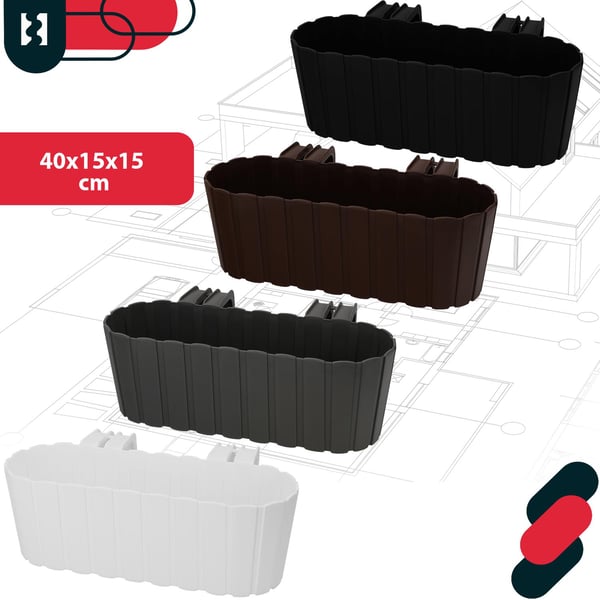 Kotarbau balkonglåda blomkruka räcke oval rustik antracit 400 mm set om 2