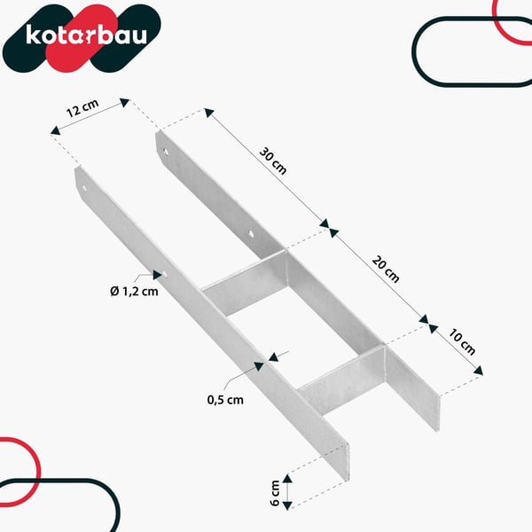KOTARBAU® H-stolpsbas til indjutning, konsol, galvaniseret stålanker, 120 mm, 4-pak