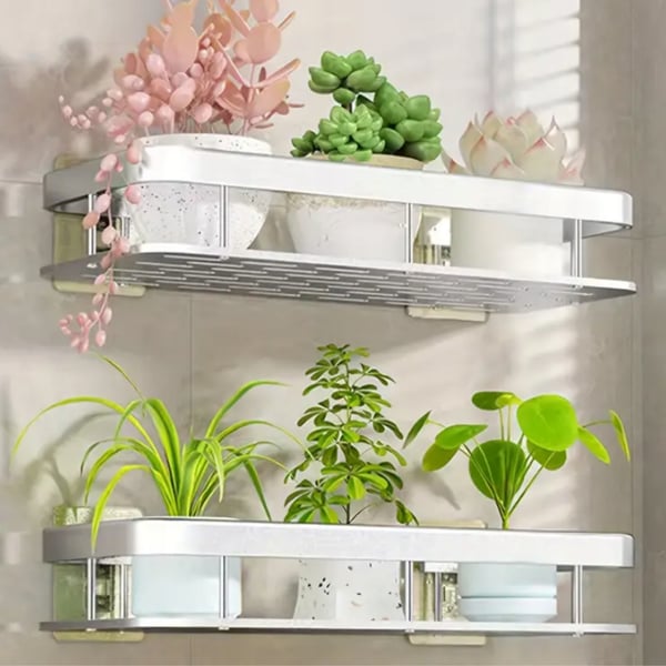 2 metallista itseliimautuvaa hopeanväristä loft-kylpyhuoneen hyllyä [P1-SR]