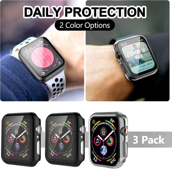Beskyttende etui med glas til Apple Watch 4/5/6/SE 44 mm blandede farver 3 stk.