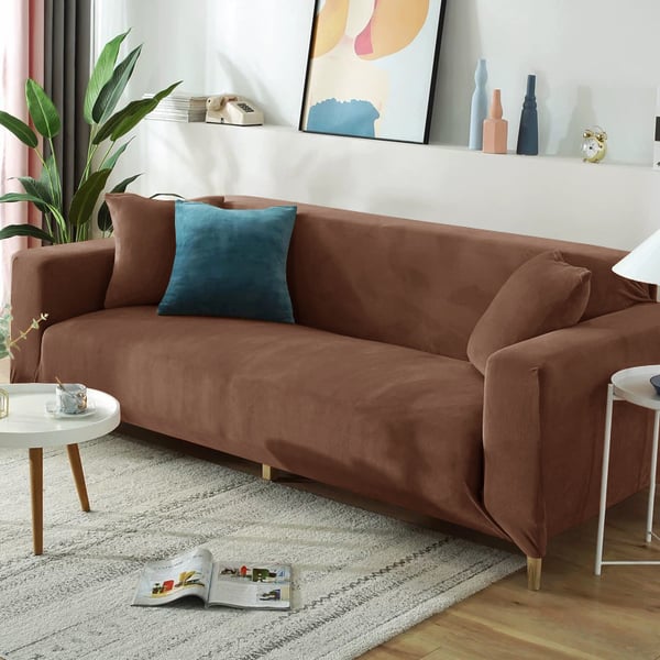 Sohvanpäällinen, kahden istuttava sohva, ruskea sametti