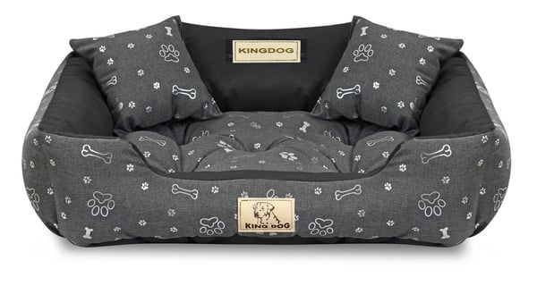 Hundeseng hundebur KINGDOG 75x65 cm personaliseret vandtæt ben sølv