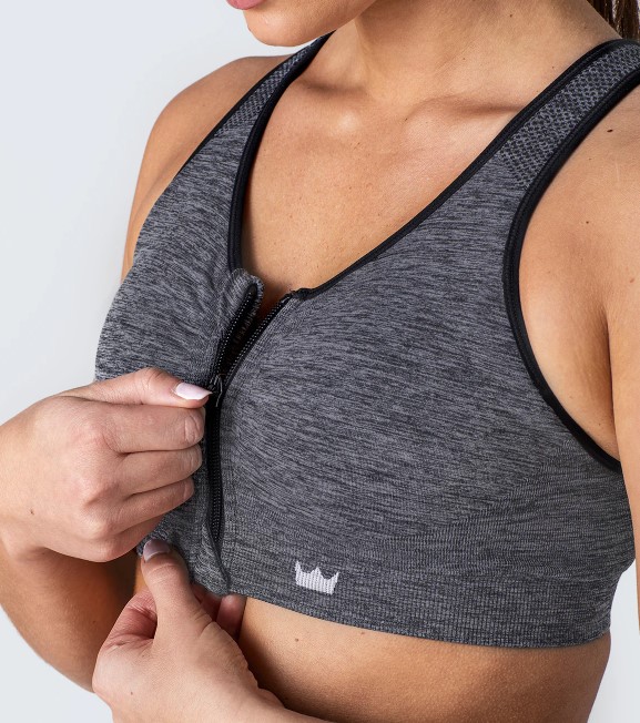 Shefit Grafitgrå Sports-BH-top med lukning foran 6XL