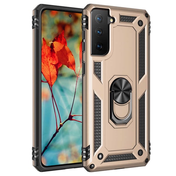 Samsung Galaxy S21+ cover med fingerring, guld silikone