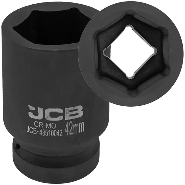 JCB SLAGTOPPENØGLE dyb 1" 42 mm 6-punkts Cr-Mo topnøgle