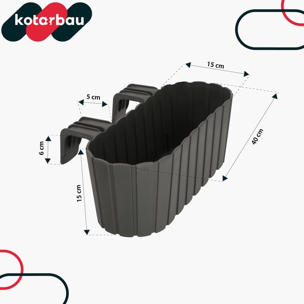 KOTARBAU Balkongblomkruka för räcke oval rustik grå 400 mm set om 2