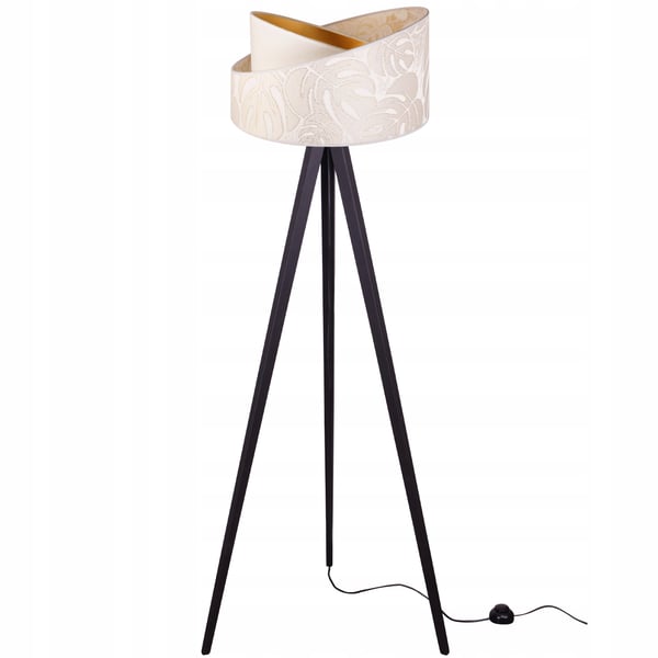GULVLAMPE MED STÅENDE TRIPOD MØNSTER AF TRÆSKÆRM