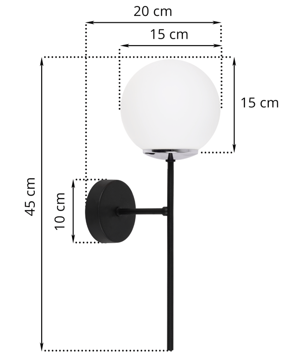 SIENA VÆGLAMPE SORT KROM 1 FLAD HVID LAMPE E14