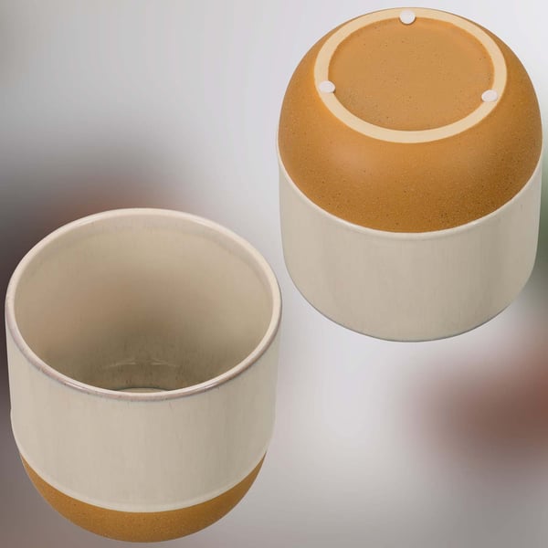 KOTARBAU® 2 kpl keraaminen kukkaruukku 17 cm olohuoneeseen terassille kaksi tekstuuria kerman oranssi koristeellinen käsintehty vintage-käsityö