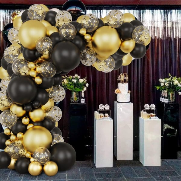Guld og sorte ballongirlander 107 stk. til fest, fødselsdags- og bryllupsfest