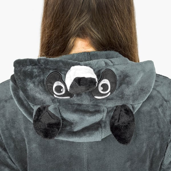 Varm herre kigurumi pyjamas onesie vaskebjørn heldragt med lynlås s Grå vaskebjørn onesie kostume - S