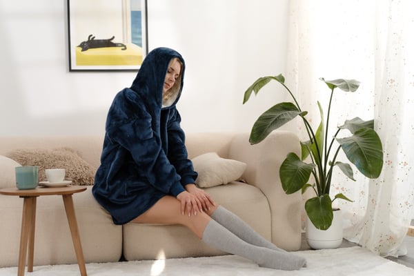 Tæppe sweatshirt tæppe sweatshirt tyk oversize med hætte 2 i 1 marineblå komfortabel gave