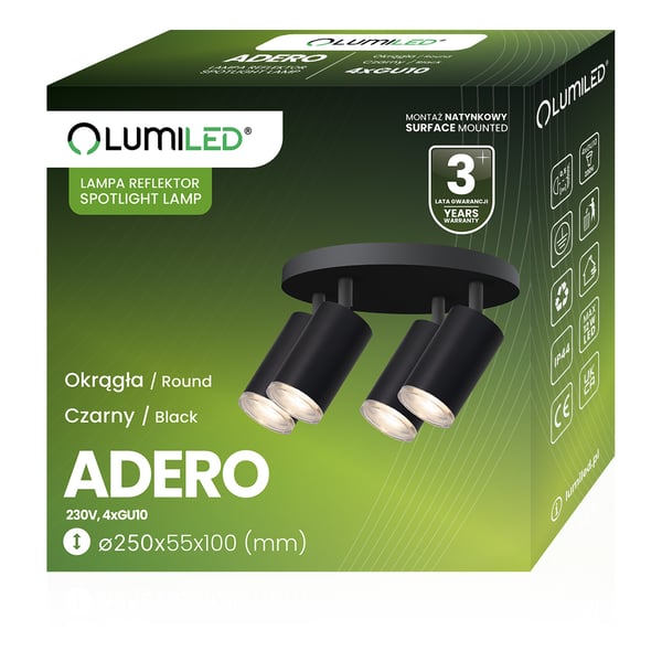 Taklampa SPOT TUBA reflektorer LED armatur halogen ADERO 4xGU10 plafond Lumiled
