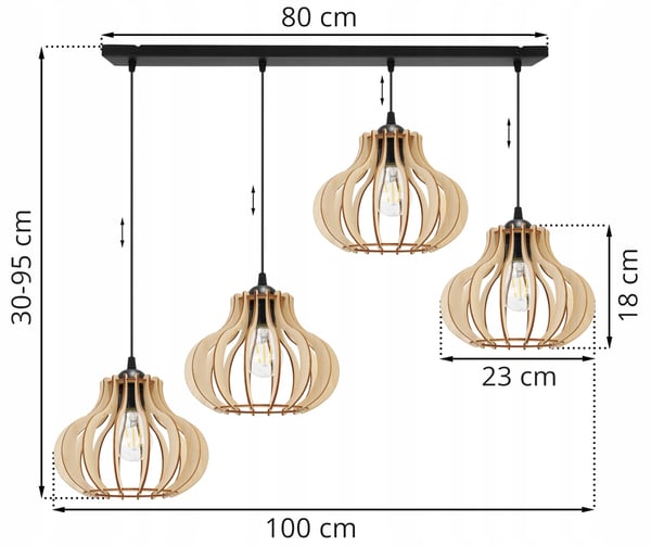 Hængende lampe, loftslysekrone, træ, LED lampeskærm