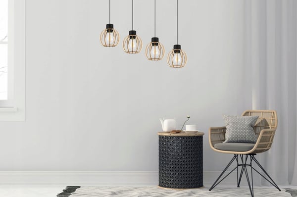 Hængende lampe, loftslysekrone, træ, LED lampeskærm