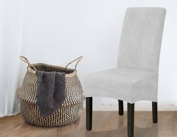 Paksu samettinen tuolinpäällinen, vaaleanharmaa, koko L, korkea selkänoja 70 cm