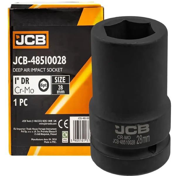 JCB Dyb Slagtopnøgle 1" 28 mm 6-punkts Cr-Mo Topnøgle