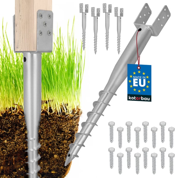 KOTARBAU® Stål U-bolt jordankerstolpe til hegn, pavilloner 81 x 710 mm sæt med 4