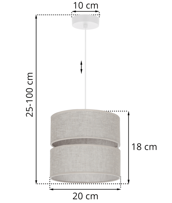 DUO HÆNGELAMPE I HØR, HVID, 1 FLAD LAMPE, BEIGE, LAMPESKÆRM, L01, 20 CM
