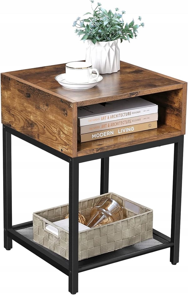 Songmics - Sofabord, Natbord til seng, Sofa, til blomster, 3 hylder, Firkantet