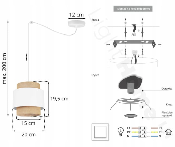 Hængende lampe, loftslysekrone, lampeskærm, boho juta