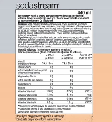 Sodastream siirappisarja Sitruuna-Lime ja Limonaadi ja Greippi ja Appelsiini-Mango ja Mojito
