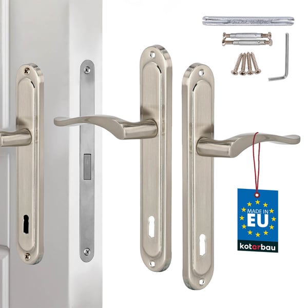Dörrhandtag Lång Nyckelbricka Klassisk Satin 90 MM