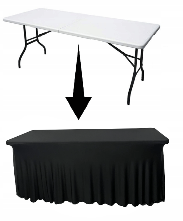 Klädda bankettafsløringsmandskab sort sokkel volang 180x76 cm