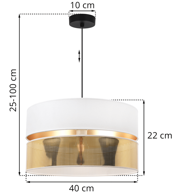 ASTI DUO HÆNGELAMPE SORT 1 FLAD HVIDGULD LAMPESKÆRM TS 40CM