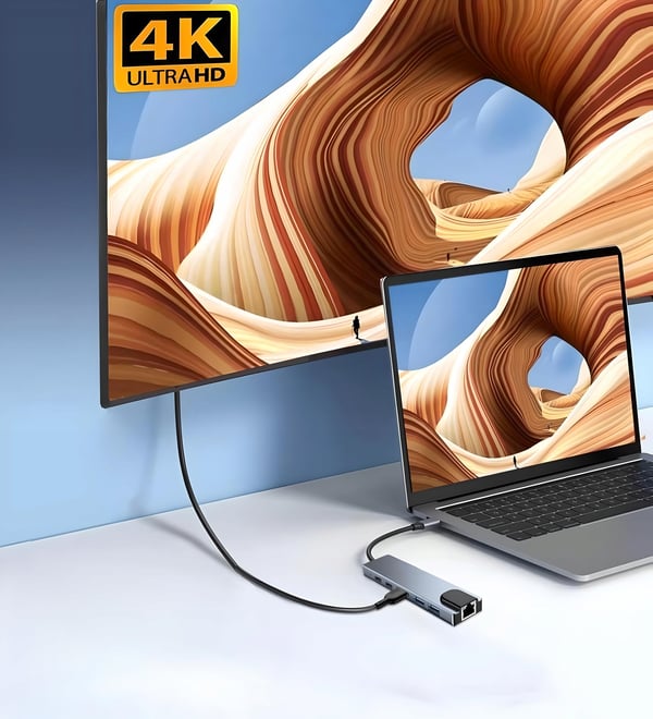 HUB USB-C 6-i-1 HDMI 4K RJ45 LAN 2xUSB 3.0 PD 100W MacBook M1 M2 Thunderbolt