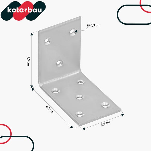 Kotarbau® Kirvesmiehen kulmaliitin ruostumatonta terästä sinkittyä 55 x 45 x 35 mm 50 kpl:n sarja
