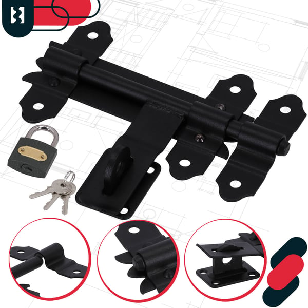 KOTARBAU® garagegrindslås bultstängning grinddörrlås svart stål 150 mm med hänglås