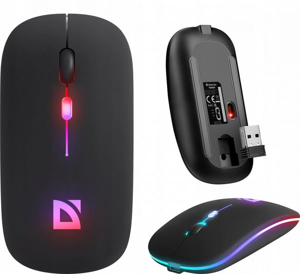 Defender touch MM-997 trådlös mus optisk 1600 dpi 2.4 GHz + Bluetooth svart RGB uppladdningsbar klickfri ljudlös