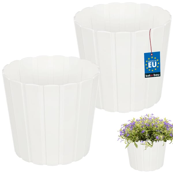 Plastkruka för blommor och örter på balkong eller terrass, vit, 20 cm, 2 st