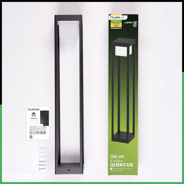Trädgårdslampa stolpe utomhus stående LED 12W 3000K 80cm svart QUERCUS LUMILED