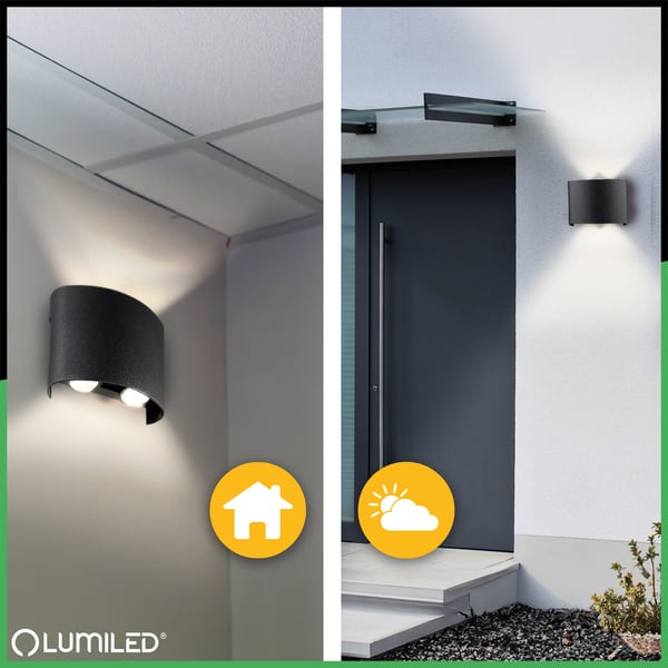 UBERO LUMILED ulkopuutarhavalaisin, 4 W LED IP54, ylä-/alaosa, julkisivuseinävalaisin