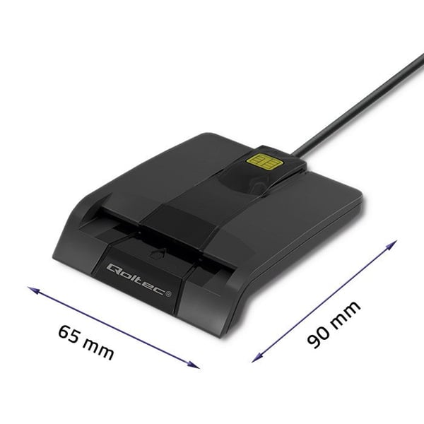 Qoltec SCR-0634 ID-chipkortläsare | USB 2.0 + USB-C-adapter