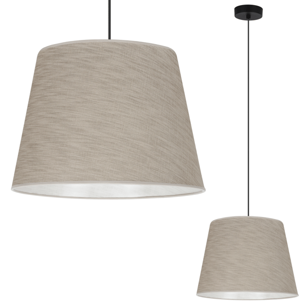 Hængelampe, linnedkegle, sort, 1 flad, beige lampeskærm L05 38cm