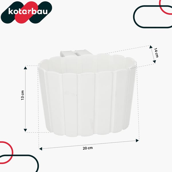 KOTARBAU® Enkelt balkonurtepotte til gelænder med ophængsbeslag, rustik hvid, 200 mm