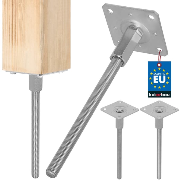 KOTARBAU® lodret justerbart stålstolpankere til paviljonger, markiser og hegn 110 x 330 mm sæt á 2